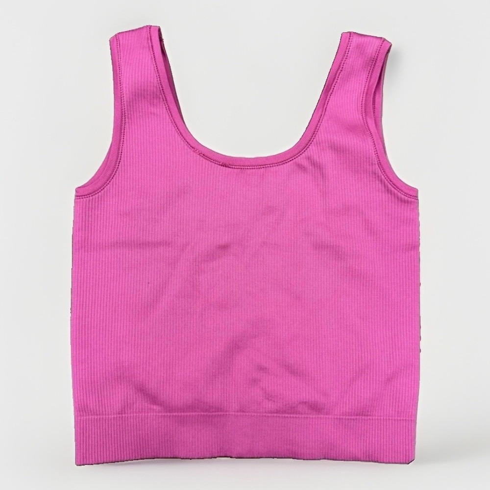 Athleta Girl Renew Seamless Tank Top Pink Ribbed Crop Size M (8-10) Run Train